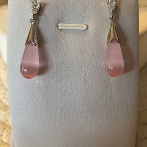 NEW  925 SS  Pink Moonstone Opal Water Drop Earrings 1 in L